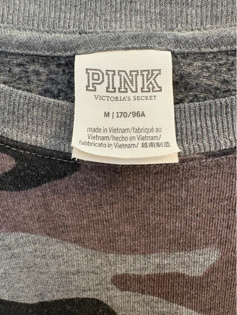 Victoria’s Secret PINK Camo Crewneck Sweatshirt – Gray/Black/Brown, Size M - Picture 2 of 5